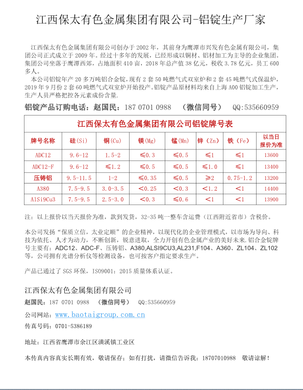 江西保太adc12最新报价,江西保太ADC12最新报价与市场趋势分析